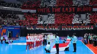 Indonesia hanya mampu mencetak empat gol dari enam penendang, sementara Iran tampil lebih efektif dengan memasukkan lima dari enam kesempatan. Tampak dalam foto, pendukung Timnas Futsal Indonesia saat memberikan dukungan kepada Garuda Asia saat melawan Iran pada final Piala Asia Futsal 2026 di Indonesia Arena, Kompleks Gelora Bung Karno, Senayan, Jakarta, Sabtu (7/2/2026). (Bola.com/Bagaskara Lazuardi)