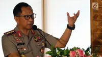 Kapolri Jendral Pol Tito Karnavian memberi sambutan saat acara penandatanganan di Kompleks Parlemen, Senayan, Jakarta, Rabu (14/2). Penandatanganan kerjasama tersebut tentang peningkatan pengamanan di lingkungan DPR. (Liputan6.com/JohanTallo)