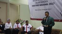 Menteri Pemuda dan Olahraga, Imam Nahrawi, berpidato dalam rangka peringatan Hari Pers Nasional 2017 di Kantor Kementrian Pemuda Olahraga, Kamis (9/2/2017). (Bola.com/Zulfirdaus)