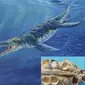 Kronosaurus adalah reptil laut purba sepanjang 11 meter panjang dengan kepala mirip buaya dengan sirip yang kuat.