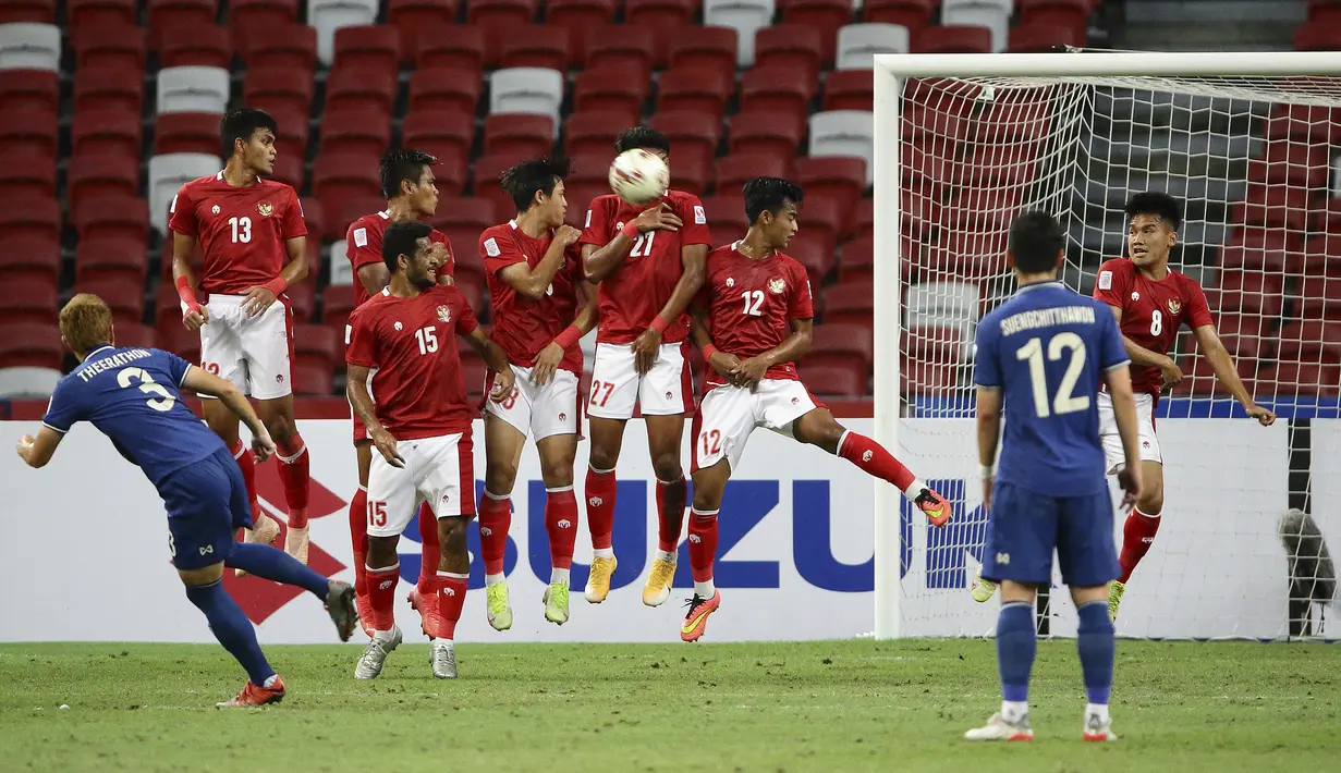 Hingga babak pertama usai Thailand belum mampu menyamakan skor dan tetap tertinggal 0-1. (AP/Suhaimi Abdullah)
