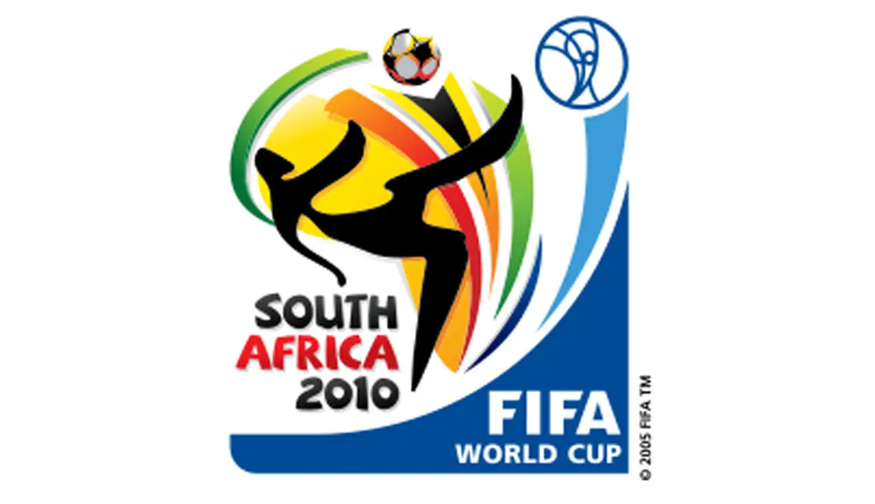Logo Piala Dunia 2010 di Afrika Selatan. Siluet pemain bola berwarna hitam mencirikan Afrika yang dikenal dengan benua hitam. Warna-warni merupakan keragaman dunia (Istimewa)