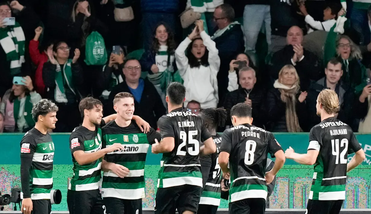Dalam pertandingan melawan Estrela Amadora, skuad asuhan Amorim menunjukkan dominasi kuat dengan skor akhir 5-1, berkat performa gemilang dari Viktor Gyokeres yang mencetak empat gol. (AP Photo/Armando Franca)