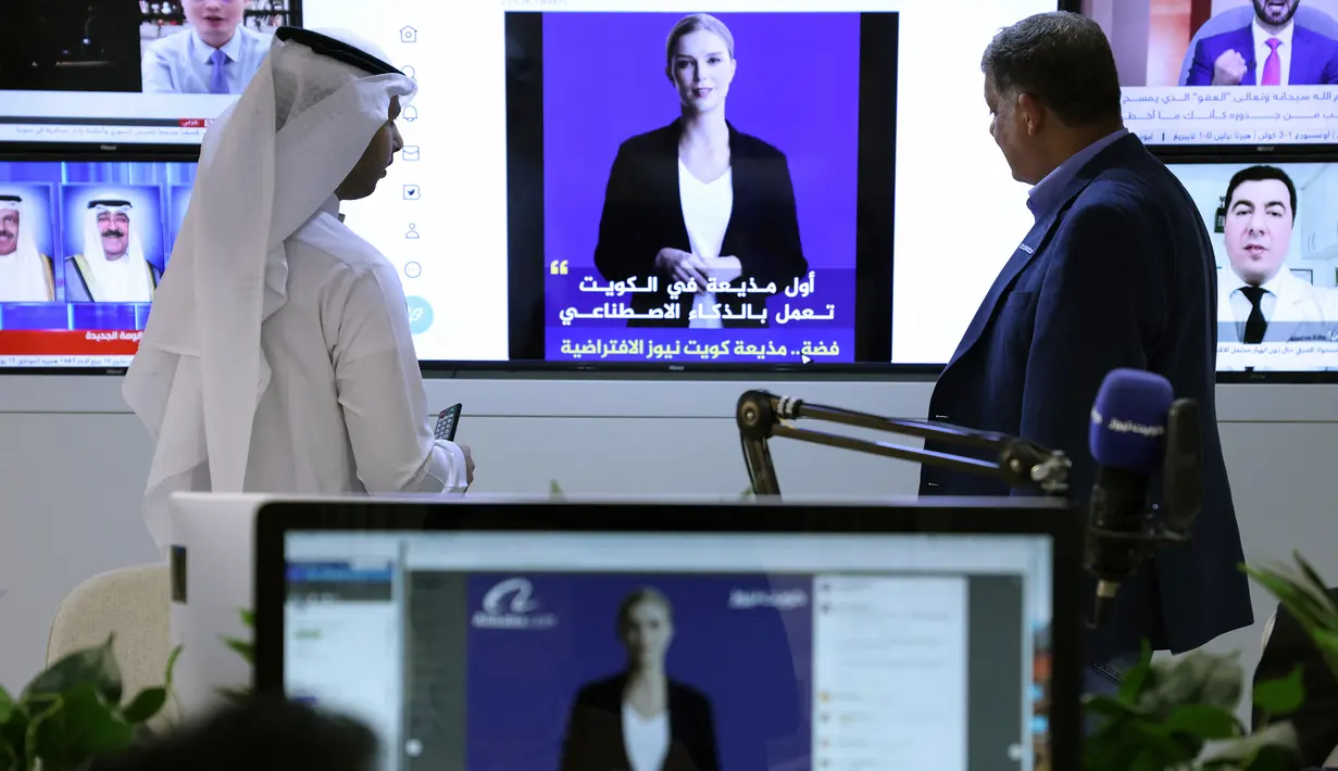 Sebuah media Kuwait mengatakan mereka telah menciptakan presenter berita virtual dengan menggunakan kecerdasan buatan (artificial intelligence/AI). (Photo by YASSER AL-ZAYYAT / AFP)