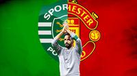 Ilustrasi - Ruben Amorim, Logo Sporting CP dan MU (Bola.com/Adreanus Titus)