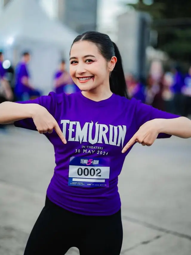 6 Gaya Prilly Latuconsina Pertama Kali Ikut Event Lari, Tampil Unik Pakai Makeup Bertema Horor