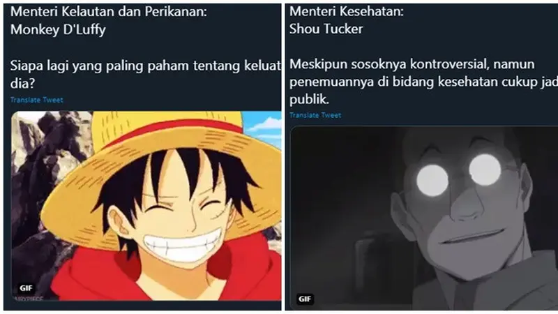 7 Karakter Anime Jika Jadi Menteri di Indonesia Menurut Netizen