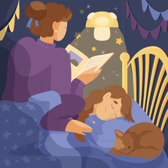 Ilustrasi membacakan dongeng