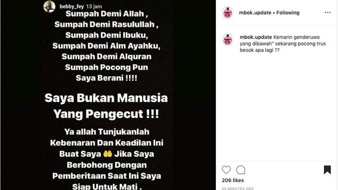Unggahan Bebby Fey (instgaram.com/mbok.update)