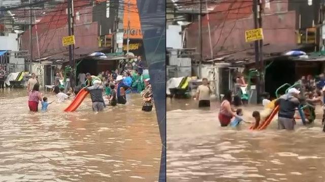 main perosotan saat banjir