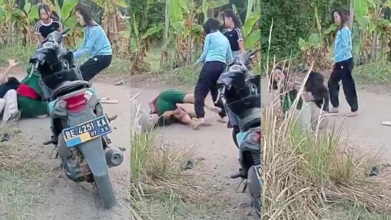 Tangkapan layar rekaman video viral remaja putri di Lampung terlibat perkelahian gegara rebutan pacar. (Liputan6.com/Istimewa).