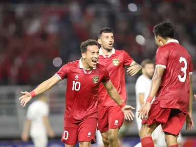 Pemain Timnas Indonesia Egy Maulana Vikri merayakan gol yang dicetaknya ke gawang Turkmenistan pada FIFA Matchday di Gelora Bung Tomo, Jumat (8/9/2023). (FOTO: Dok PSSI)