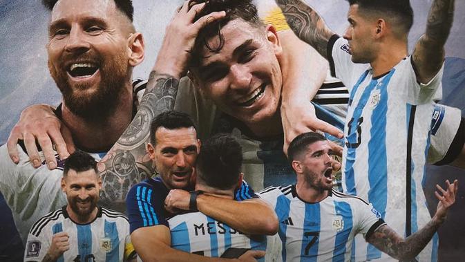 <p>Timnas Argentina - Lionel Messi, Lionel Scaloni, Cristian Romero, Rodrigo De Paul, Julian Alvarez (Bola.com/Adreanus Titus)</p>