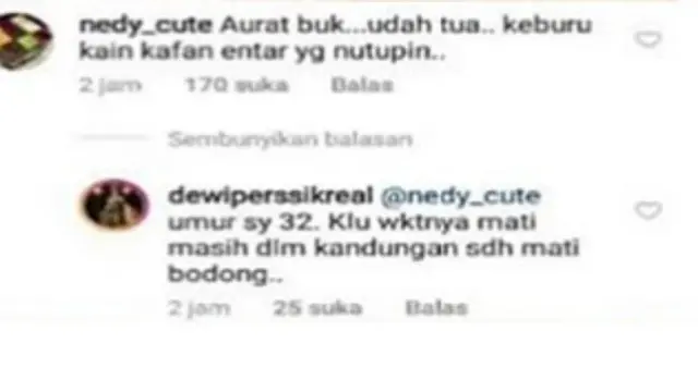 Komentar warganet di akun Dewi Perssik