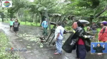 Puting beliung di Jember, Jawa Tengah, mengakibatkan belasan tiang listrik dan gudang tembakau roboh.