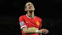 Ekspresi gelandang Manchester United, Angel Di Maria pada laga Liga Inggris melawan Southampton di Old Trafford, Inggris, Minggu (11/1/2015). Di Maria gagal bersinar saat bermain di MU. (EPA/Peter Powell)