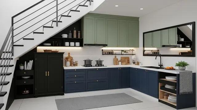Dapur Modern dan Elegan Bawah Tangga