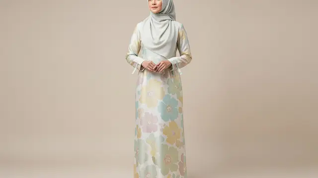 Gamis Motif Bunga Pastel dengan Potongan Lurus Modern