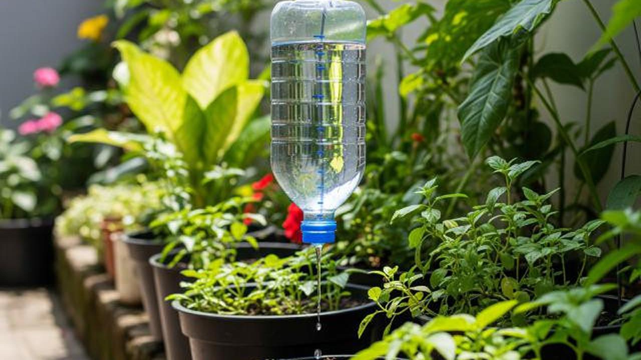 Botol Terbalik dengan Tutup Berlubang/Ide Kebun di Halaman dengan Pengairan Otomatis dari Botol Bekas (Sumber: gemini.com)