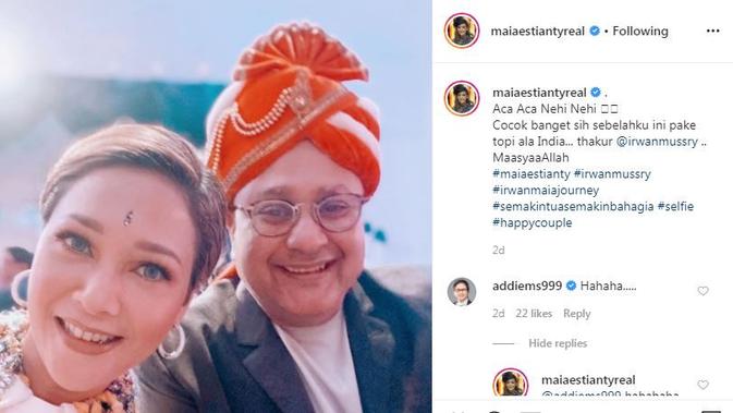 Maia Estianty dan Irwan Mussry berdandan ala perempuan dan lelaki India (Dok.Instagram/@maiaestiantyreal/https://www.instagram.com/p/B88WZ4PnYDF/Komarudin)