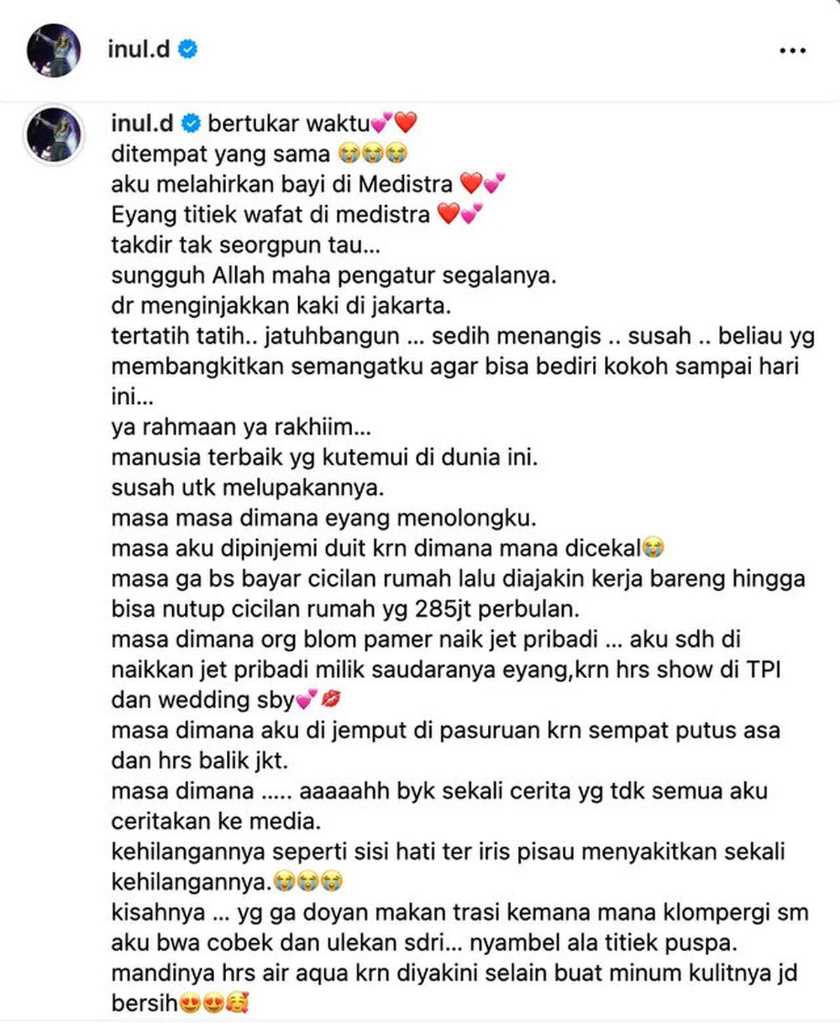 Inul Daratista Kenang Titiek Puspa: Dipinjami Uang Saat Dicekal, Diajak Kerja Biar Bisa Nyicil Rumah