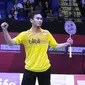 Ganda putra Indonesia Hendra Setiawan/Mohammad Ahsan dipaksa bermain ketat oleh pasangan Korea, Kim Gi Jung/Kim Sa Rang, untuk lolos ke semifinal Hong Kong Open Super Series 2015, Jumat (20/11/2015). (Liputan6.com/Humas PP PBSI)