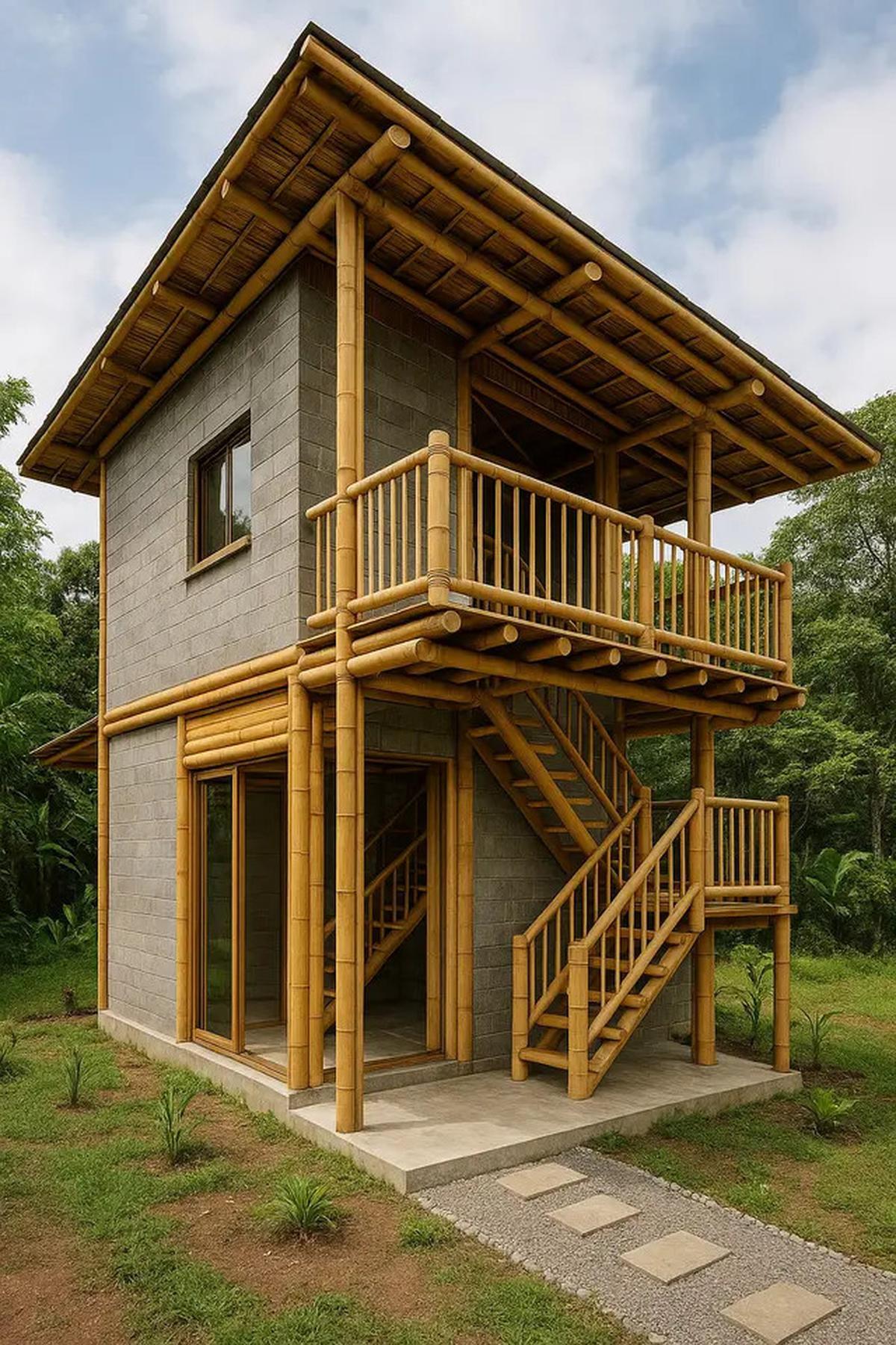 7 Model Rumah Bambu dan Batako Dua Lantai yang Estetik dan Kokoh