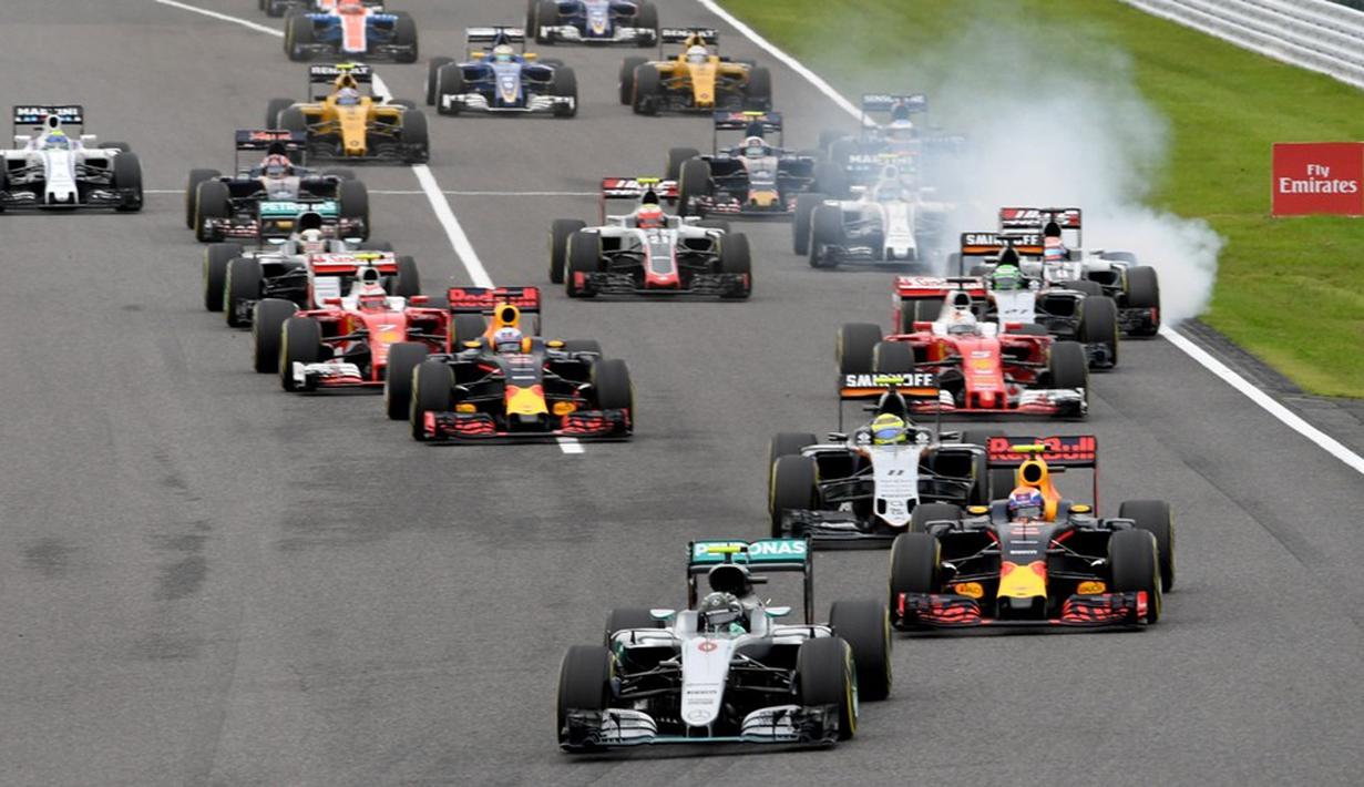 Rosberg tampil tanpa cela sejak start hingga finis untuk meraih kemenangan kesembilan pada F1 2016, yang pertama di F1 GP Jepang, dan ke-23 sepanjang karier. (AFP/Toshifumi Kitamura)