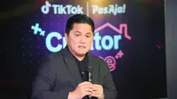 Menteri BUMN Erick Thohir pada saat meresmikan kolaborasi TikTok Indonesia dan PT Pos Indonesia dalam menghadirkan TikTok | Pos Aja! Creator House di Kantor Pos Kota Tua, Jakarta. (dok: humas)
