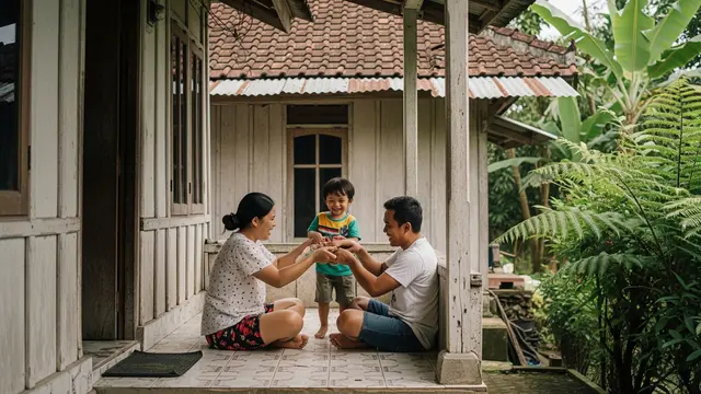 Rumah Kampung dengan Teras Berlantai Keramik Kasar