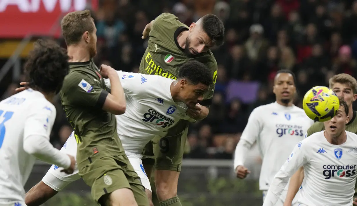 <p>Milan sempat mencetak gol di menit ke-89 melalui Olivier Giroud. (AP Photo/Luca Bruno)</p>