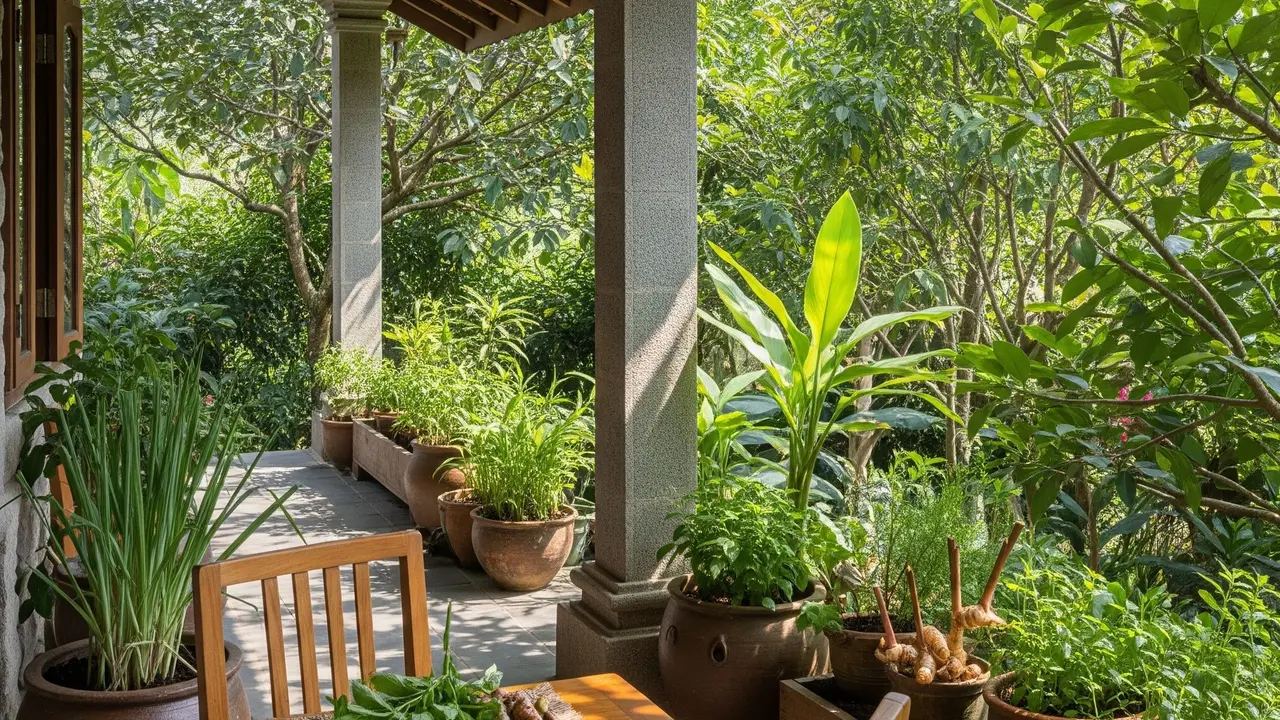 Inspirasi Rumah dengan Kebun Pangan Mengelilingi Teras