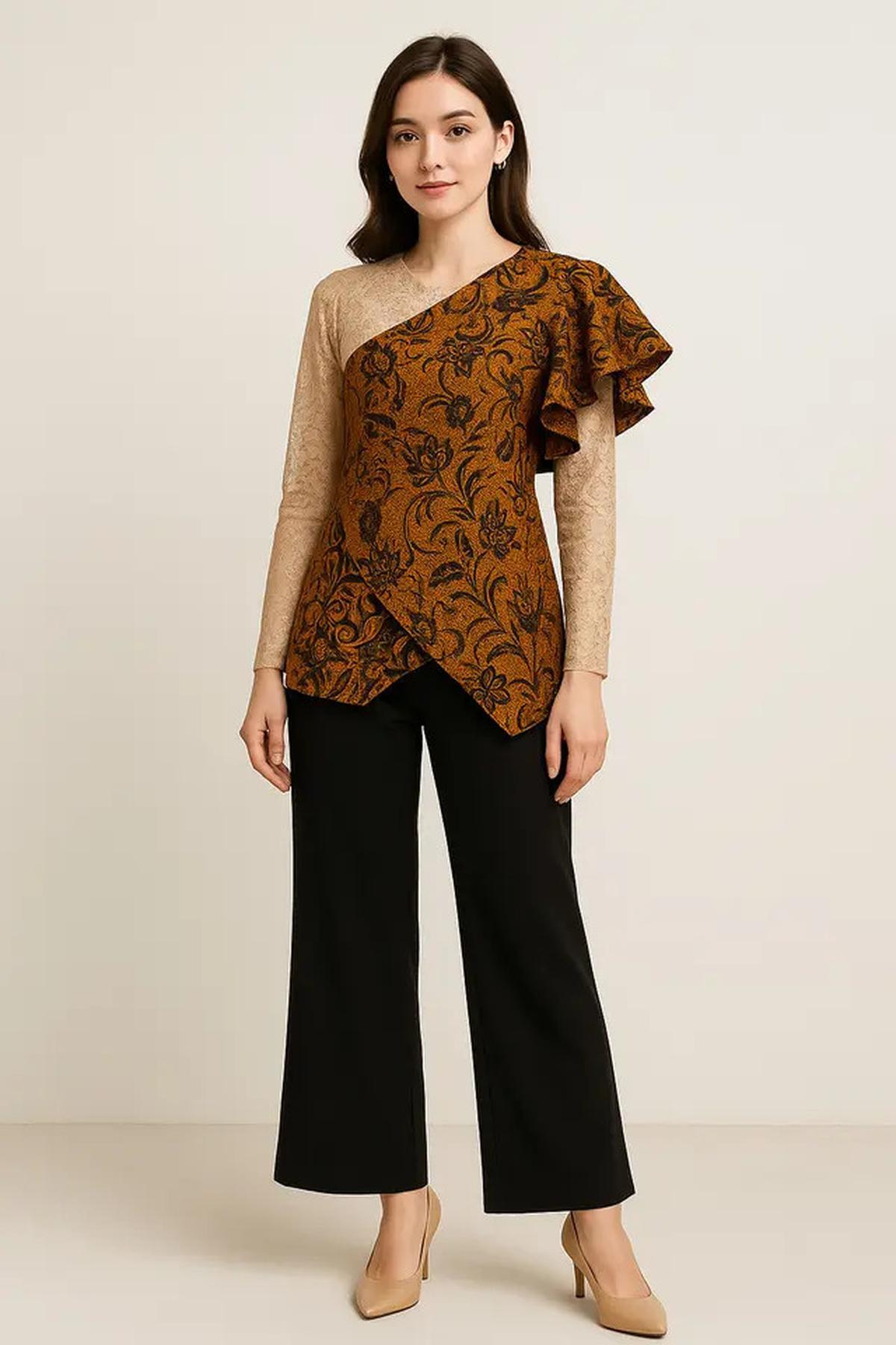 7 Model Batik Brokat Kombinasi Lengan Ruffle Modern, Anggun dan Kekinian