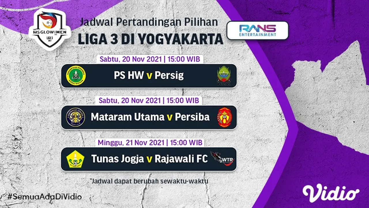 Jadwal lengkap pertandingan Liga 3 DIY Mulai 20-21 November 2021