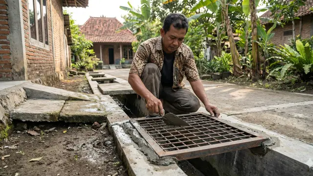 Cara Membersihkan Selokan Rumah (Foto: Gemini AI)