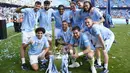 Man City masih memiliki peluang meraih satu gelar lagi musim ini karena akan bertemu Manchester United pada final Piala FA, 25 Mei 2024 mendatang di Stadion Wembley. (AP Photo/Dave Thompson)