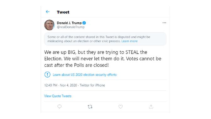 Sebut Demokrat Curi Pemilu Amerika, Twitter Tindak Twit Donald Trump