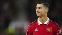 Cristiano Ronaldo berhasil membayar kepercayaan Erik ten Hag saat tampil sebagai starter Manchester United pada laga lanjutan Grup E Liga Europa 2022/2023 menghadapi FC Sheriff yang berlangsung di Old Trafford, Jumat (28/10/2022) dini hari WIB. (AP/Jon Super)
