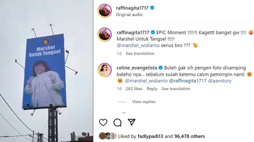 Baliho Wajah Marshel Widianto Terpampang di Tangsel Bersama Logo Parpol,  Raffi Ahmad Kaget: Serius? - ShowBiz Liputan6.com