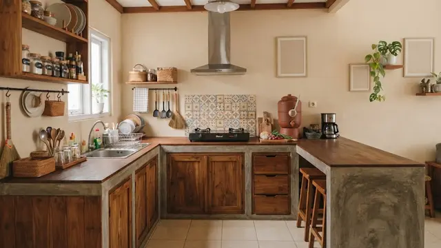 9 Desain Dapur dengan Meja Cor Berbentuk U untuk Rumah Tanpa Kitchen Set