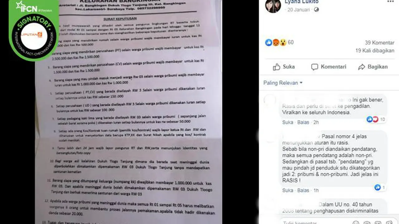 [Cek Fakta] Gambar Tangkapan Layar Foto Iuran Warga Bangkingan Surabaya