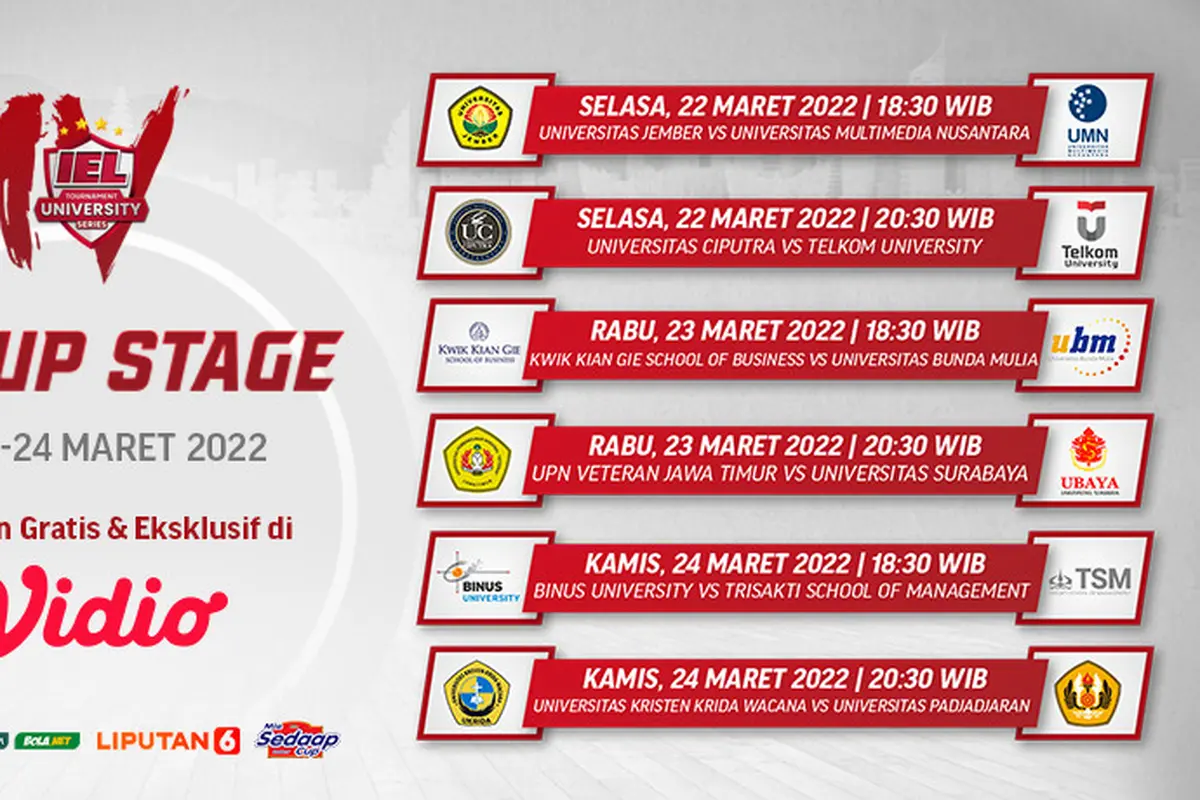 Link Live Streaming IEL University Season 4 Dota 2 Group Stage Pekan Ketujuh di Vidio, 22-24 Maret 2022
