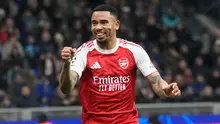 Pemain Arsenal, Gabriel Jesus, merayakan gol kedua timnya dalam pertandingan Liga Champions melawan Inter Milan, Rabu (21/1/2026). (AP Photo/Luca Bruno)