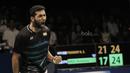 Tunggal putra India, Prannoy H.S, mengalahkan tunggal putra Jepang, Sakai Kazumasa, pada laga semifinal Indonesia Open 2017 di JCC, Sabtu, (17/6/2017). Prannoy kalah 17-21 28-26 21-18. (Bola.com/M Iqbal Ichsan)