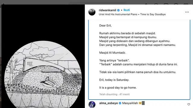 Unggahan Ridwan Kamil soal permakaman Eril. (Foto: Dok. Instagram @ridwankamil)