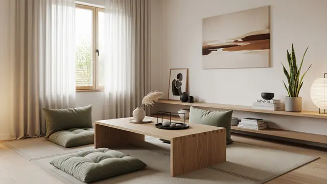 Desain Ruang Tamu Kecil Minimalis Tanpa Sofa di Rumah Sederhana/Gemini AI