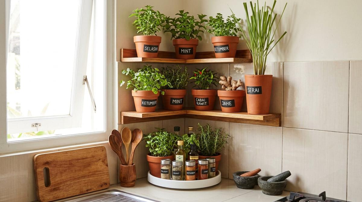 Rak Tanaman Bumbu Dapur untuk Rumah Kecil (AI Generated)
