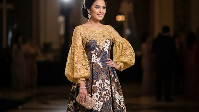 Brokat Bordir Gold dengan Batik Tulis Eksklusif