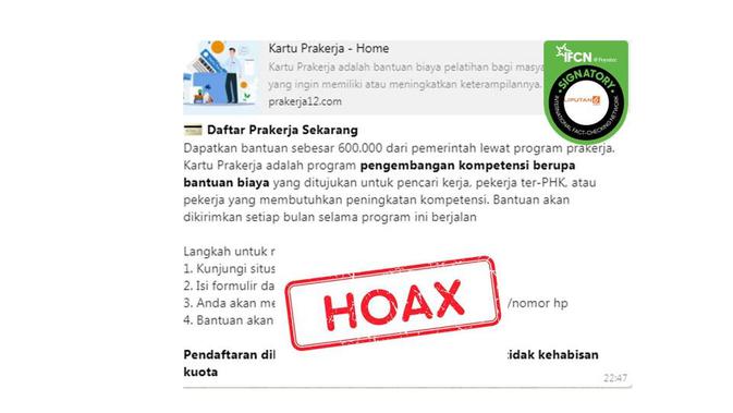 Cek Fakta Hoaks Pesan Berantai Berisi Link Pendaftaran Kartu Prakerja Gelombang 12 Cek Fakta Liputan6 Com