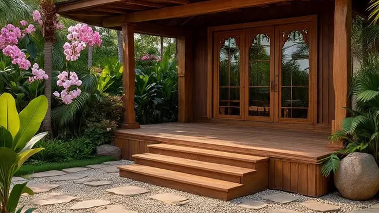 8 Desain Teras Batu Alam Kombinasi Kayu Ukuran 4x6 Konsep Tropis Terbaru 2025, Oase Alami di Rumah
